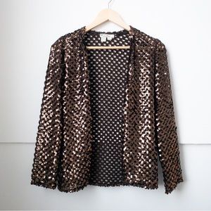 VINTAGE Three Flags Brown Crocheted Sequin Cardigan